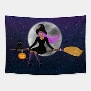 Witch On a broom Tapestry