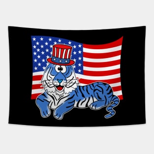 4th July Tiger American Flag Tapestry