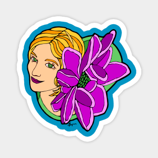Blonde Woman with Large Pink Flower Magnet