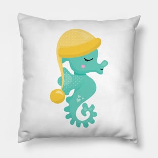 Cute Seahorse, Green Seahorse, Sleeping Seahorse Pillow