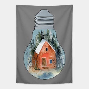 Vintage House In A Light Bulb Tapestry