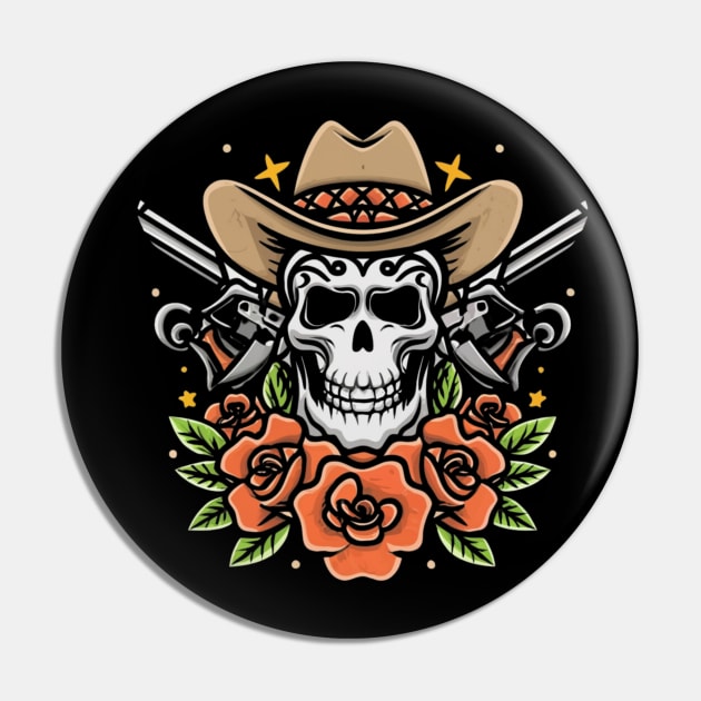 American Traditional Cowboy Skeleton Floral tattoo Pin by Goku Creations