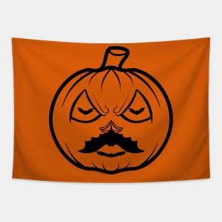 "Line art pumpkin with bat eyes and mustache" Tapestry