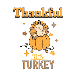 Kids Happy Thanksgiving Pumpkin Thankful Little Turkey Boy Girl T-Shirt