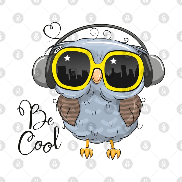 Cute owl with sunglasses and headphones by Reginast777