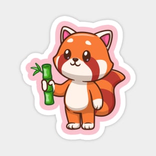 Cute Red Panda Holding Bamboo Cartoon Magnet