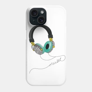 Funky headphones with aqua blue ear muffs and black and white leopard print designs on the outside Phone Case