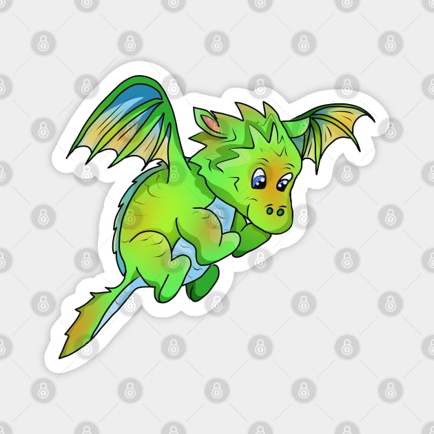 Cute Green Cartoon Flying Baby Dragon Magnet by cuisinecat