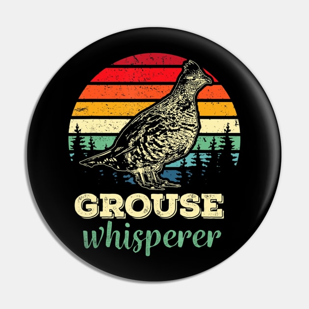 Retro Ruffed Grouse Whisperer Bird Hunting Birding Gift Pin by wcfrance4