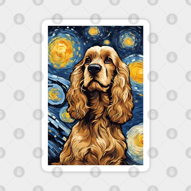 Cute Cocker Spaniel Dog Breed Painting Dog Breed Painting in a Van Gogh Starry Night Art Style Magnet by Art-Jiyuu