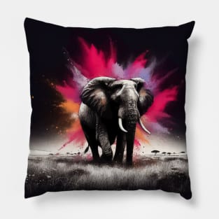 Monochromatic Elephant With Colorful Splash Pillow