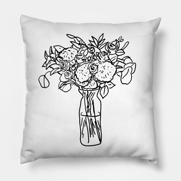 Roses Drawing in Vase Pillow by Annelie