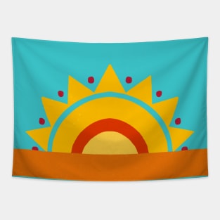 Turquoise and orange geometric sunrise Tapestry