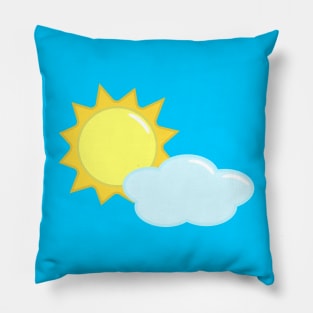 Cute Sun and Cloud Weather Icon in Blue Pillow