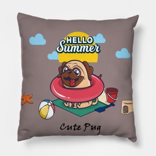 cute_pug_dog_hello_summer Pillow