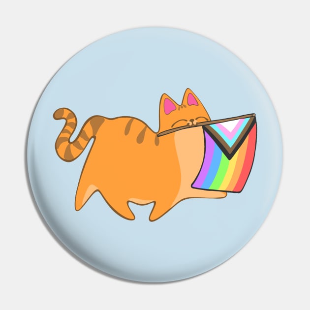 Pride Progress Flag Cat Rainbow LGBTQIA Chibi Orange Tabby Cat Pin by BluVelvet