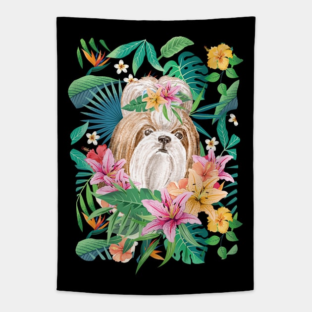 Tropical Long Haired Gold Red White Shih Tzu 13 Tapestry by LulululuPainting