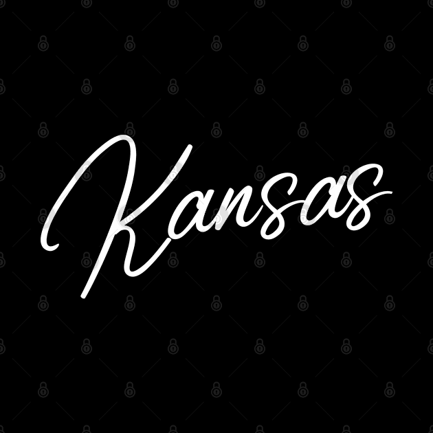 'Kansas' white flowing handwritten text by keeplooping