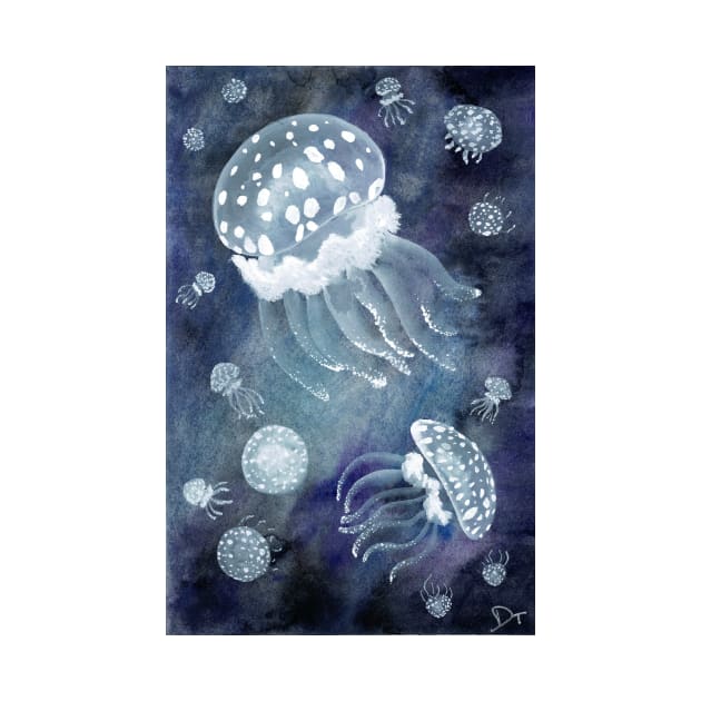 White Watercolor Jellyfish by Danica Templeton Art