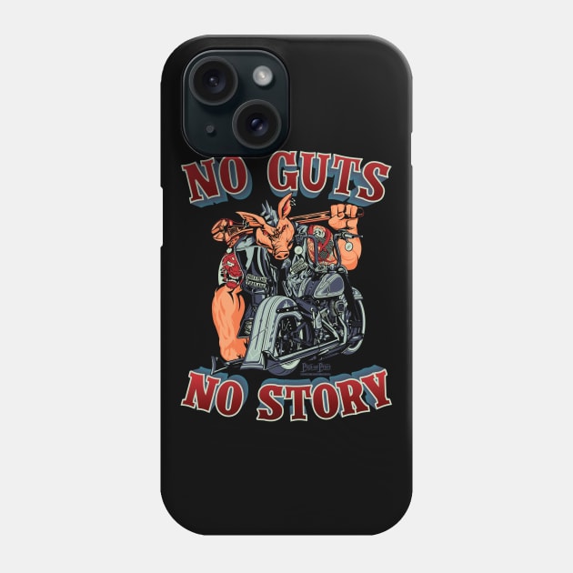 No guts No story,glory and story,navy blue and dark red biker pig llustration Phone Case by Lekrock Shop