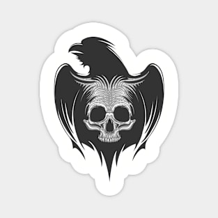 Silhouette of raven with human skull Tattoo. Emblem of death and witchery.Mythological symbol. Magnet