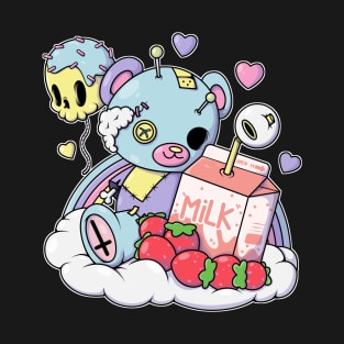 Strawberry Milk Teddy Bear Pastel Goth Kawaii Creepy Cute Skull T-Shirt