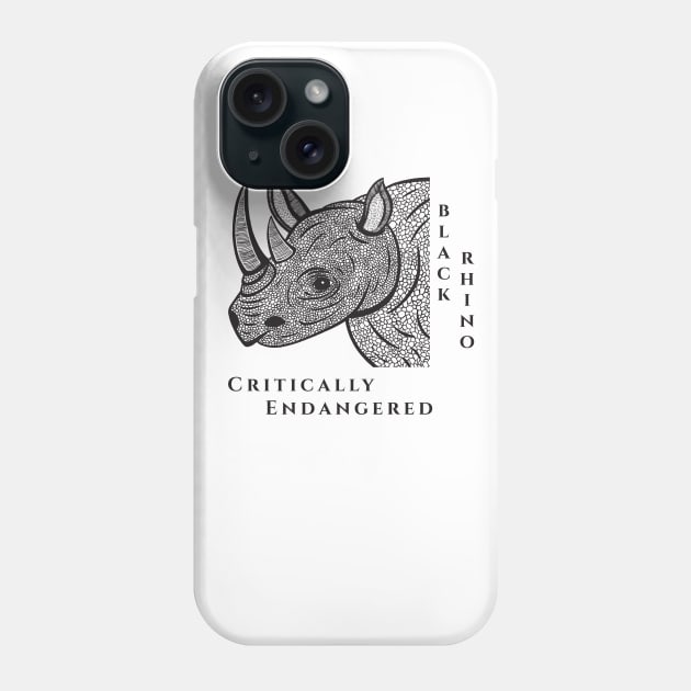 Black Rhino - Critically Endangered - animal design - on white Phone Case by Green Paladin