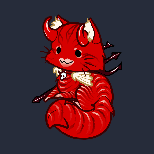 Halloween Chibi Winged Kitty - Red Tabby Devil Cat by theghostfire