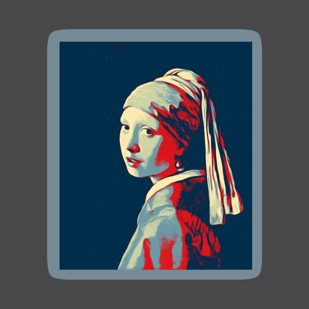 Girl with a Pearl Earring  Painting by Johannes Vermeer - Obama colors by Walters Mom