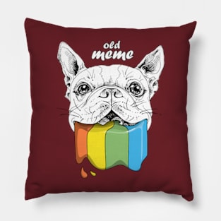 Old meme Smiling Boston Terrier dog Pillow