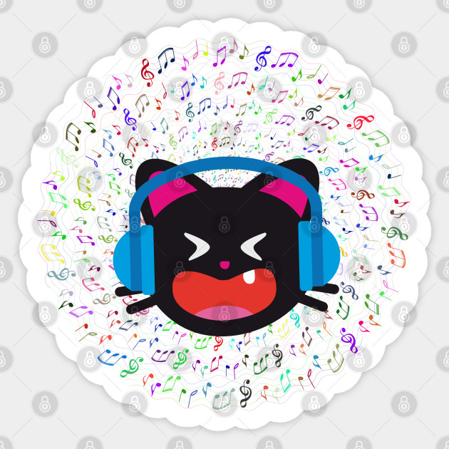 One Tooth Black Cat Listen Music With Headphones Cat Sticker