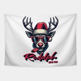 Christmas print design of Rudolph rock star Tapestry