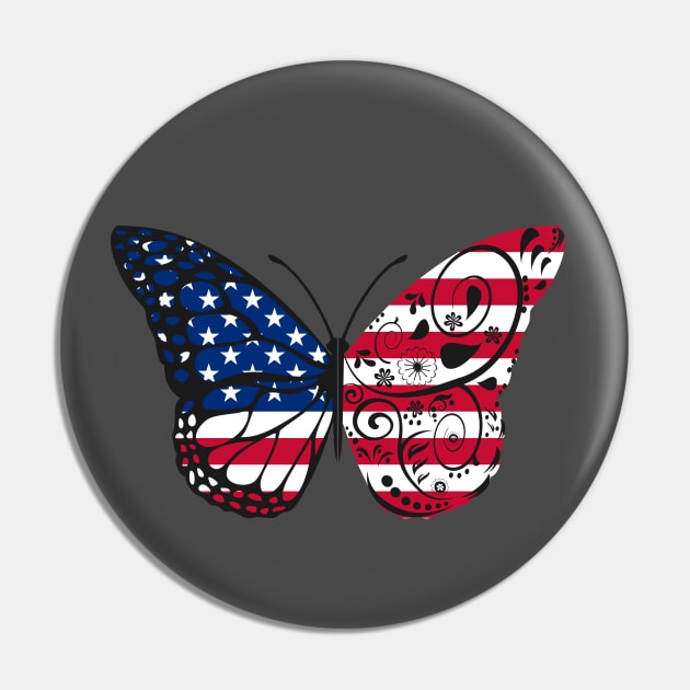 United states - USA Flag Patriotic Butterfly Design Pin by Anonic
