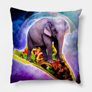 Elephant Riding Taco In Space With Rainbow Pillow