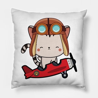 Cute Tabby Cat is in a vintage plane Pillow