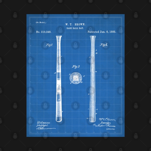 Baseball Bat Patent - Baseball Player Team Coach Art - Blueprint by patentpress