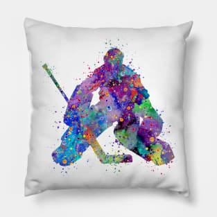 Ice Hockey Boy Goalie Colorful Watercolor Pillow
