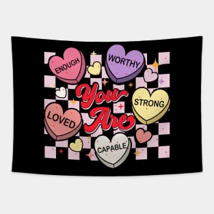 Retro Candy Heart Teacher Valentine_s Day You Are Enough Tapestry