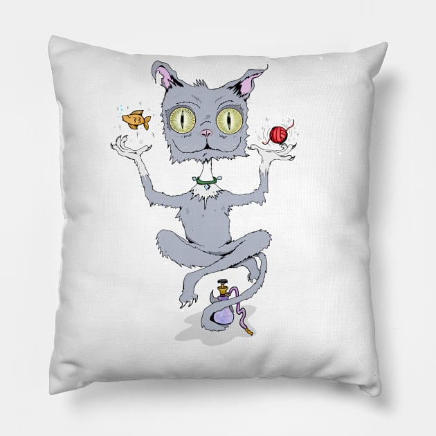 Psychedelic Cat Genie Full Pillow by KateVegaVisuarts