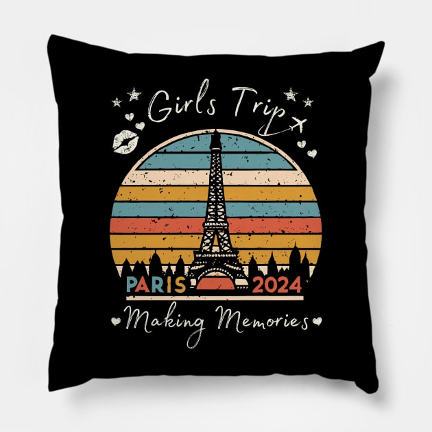 Girls Trip Paris France Making Memories 2024 Women Girls Pillow by AimArtStudio