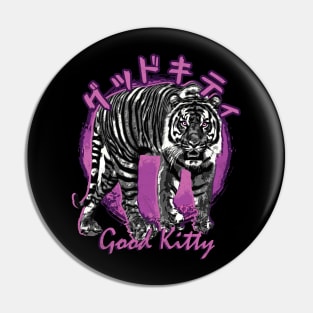 Good Kitty Tiger Kanji Vintage Retro Pin