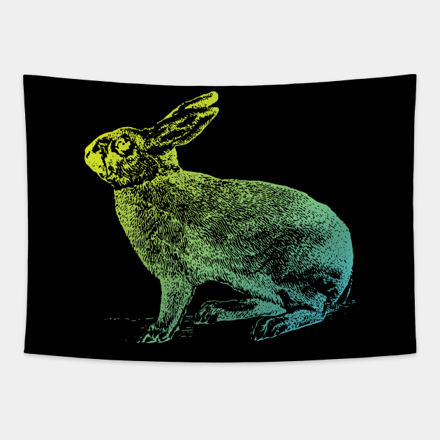 Colorful Retro Rabbit in Blues and greens - Retro Rabbit - Tapestry ...
