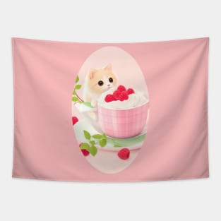 Cat Eating Raspberry mousse Tapestry