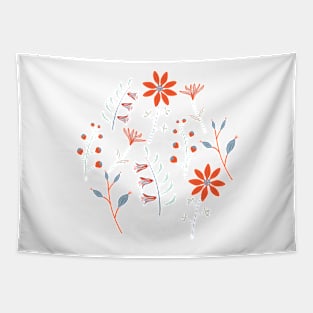 Blue Orange Boho Floral Pattern Tapestry