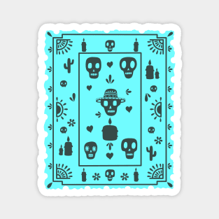 Día De Los Muertos - light teal - Papel Picado - Black Skulls Magnet