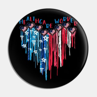 Healthcare Worker American Flag Melting Heart 4th Of July Pin