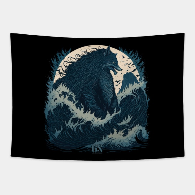 Werewolf in the Japanese ocean Tapestry by GothSea