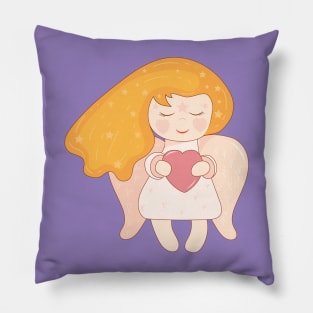 Cute angel with a heart in his hands Pillow