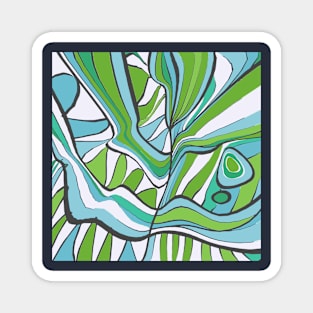 Mazipoodles Psychedelic Water Leaves Expressionism Blue Green Magnet