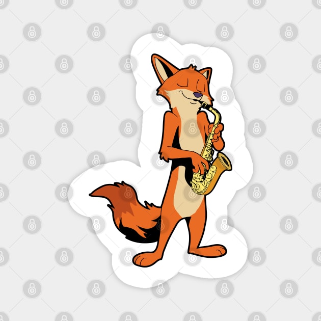 Comic fox playing saxophone Magnet by Modern Medieval Design